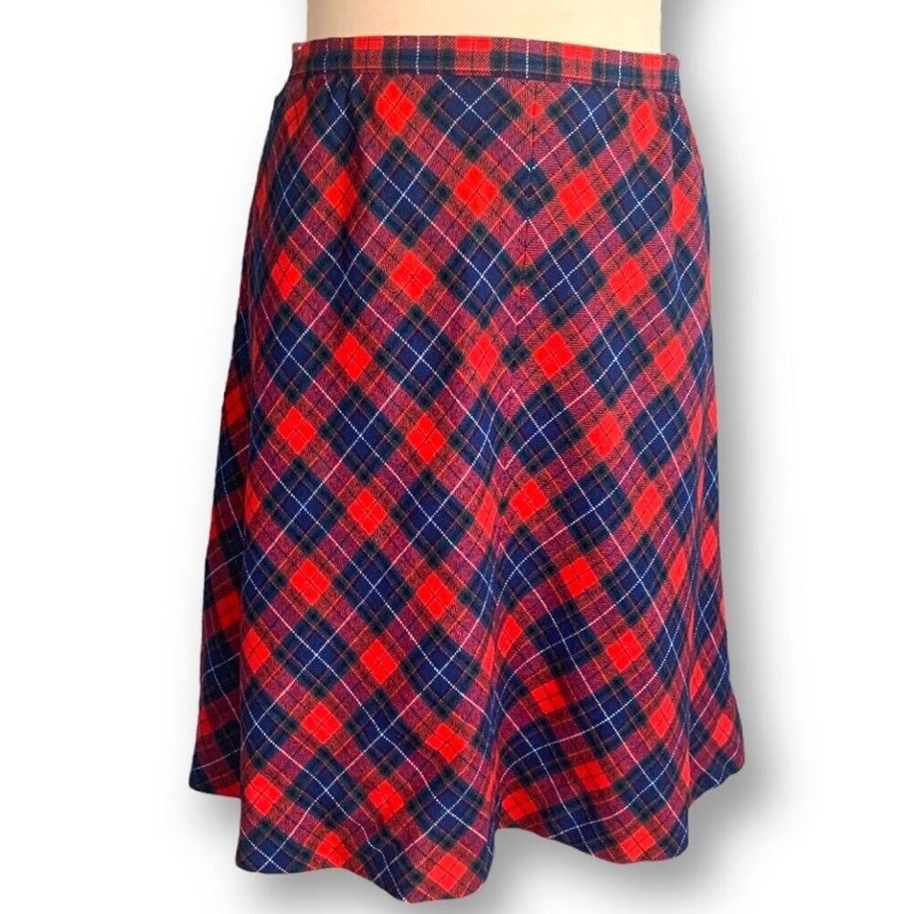 Vintage Pendleton Manson Tartan Wool Skirt Red Navy Plaid High Rise A Line USA